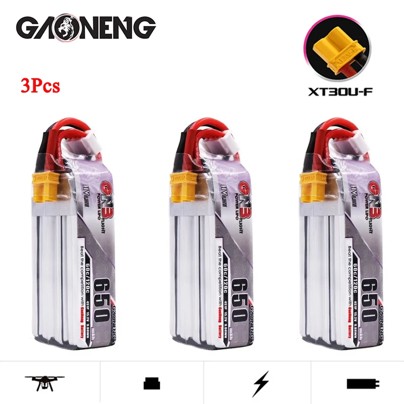 

3Pcs GNB 4S 15.2V HV Lipo Battery 650mAh With XT30 Plug 60C/120C For Beta85X Whoop Quadcopter FPV Racing Drone Parts 4S Battery