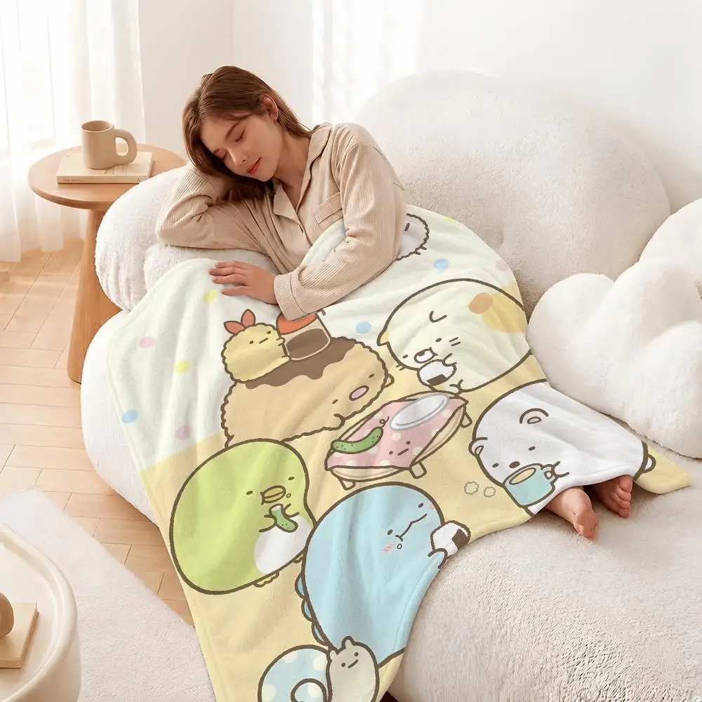 Cartoon Sumikko Gurashi Throw Plush Flannel Throw Blanket, Sofa Bed Travel Picnic Home Textile Decor