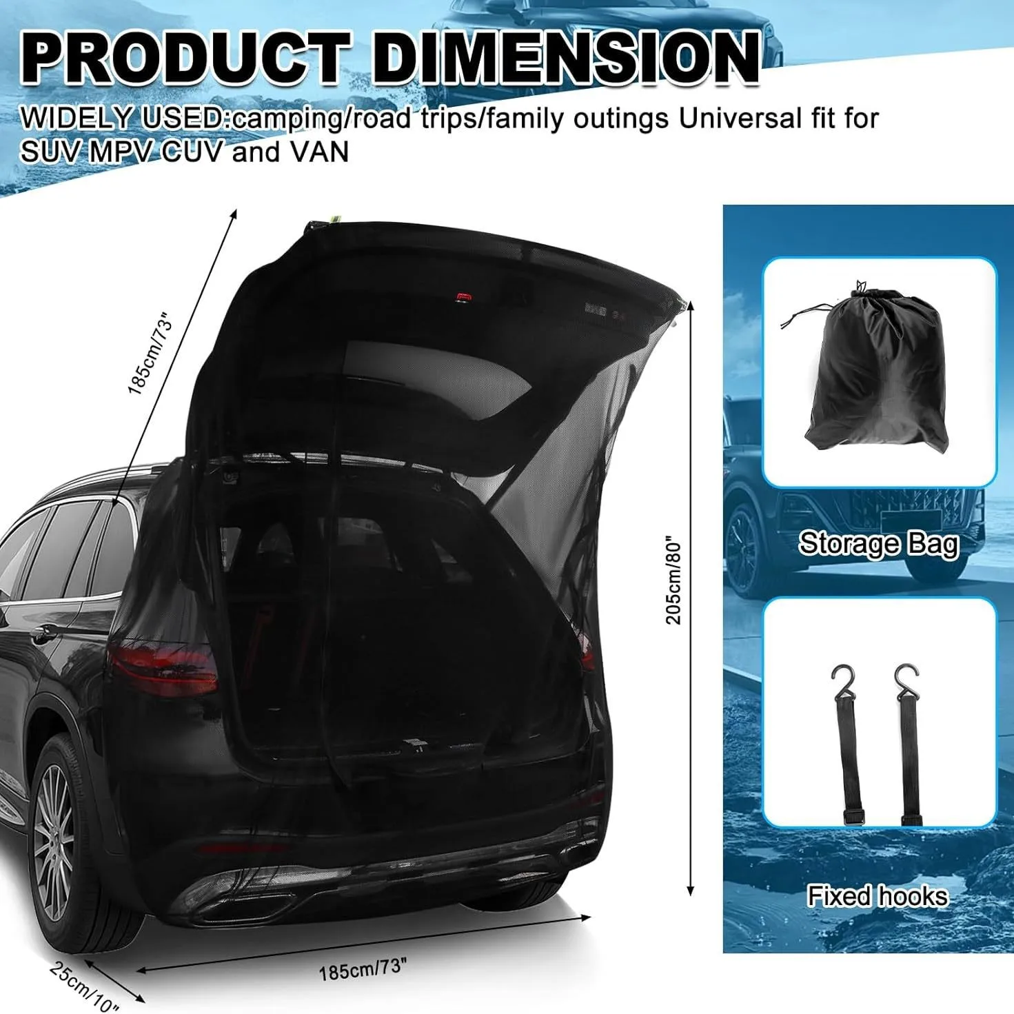 

New Car Boot Screen Door Mosquito And Insect Proof Net Pocket Outdoor Camping Ventilation Breathable Mesh Cover for Self-Driving