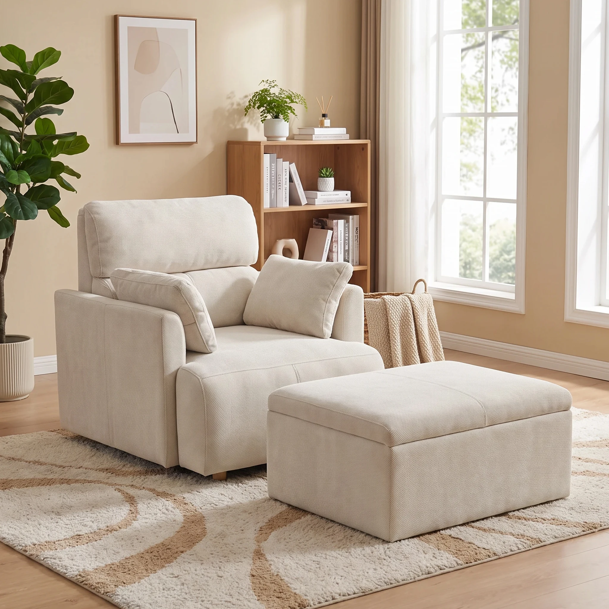 35.03-inch Single Sofa With Storage Footstool Cushioned Sofa Providing a Comfortable Reading Experience Suitable For Living Rooms Apartments and Small-sized Spaces