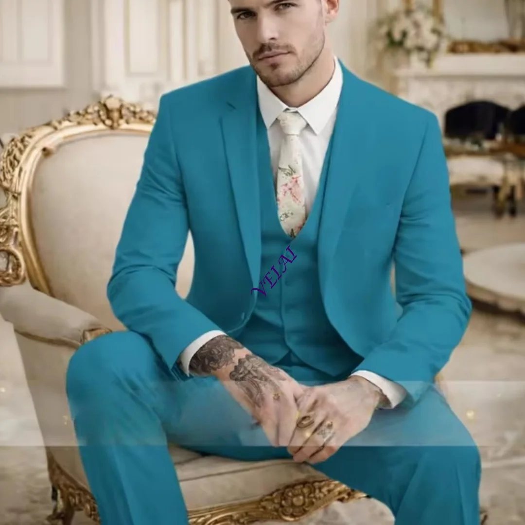 CustomizedStylish men's suit white-green 3-piece set jacket vest pants custom-made for wedding groomsmen cocktail formal event p