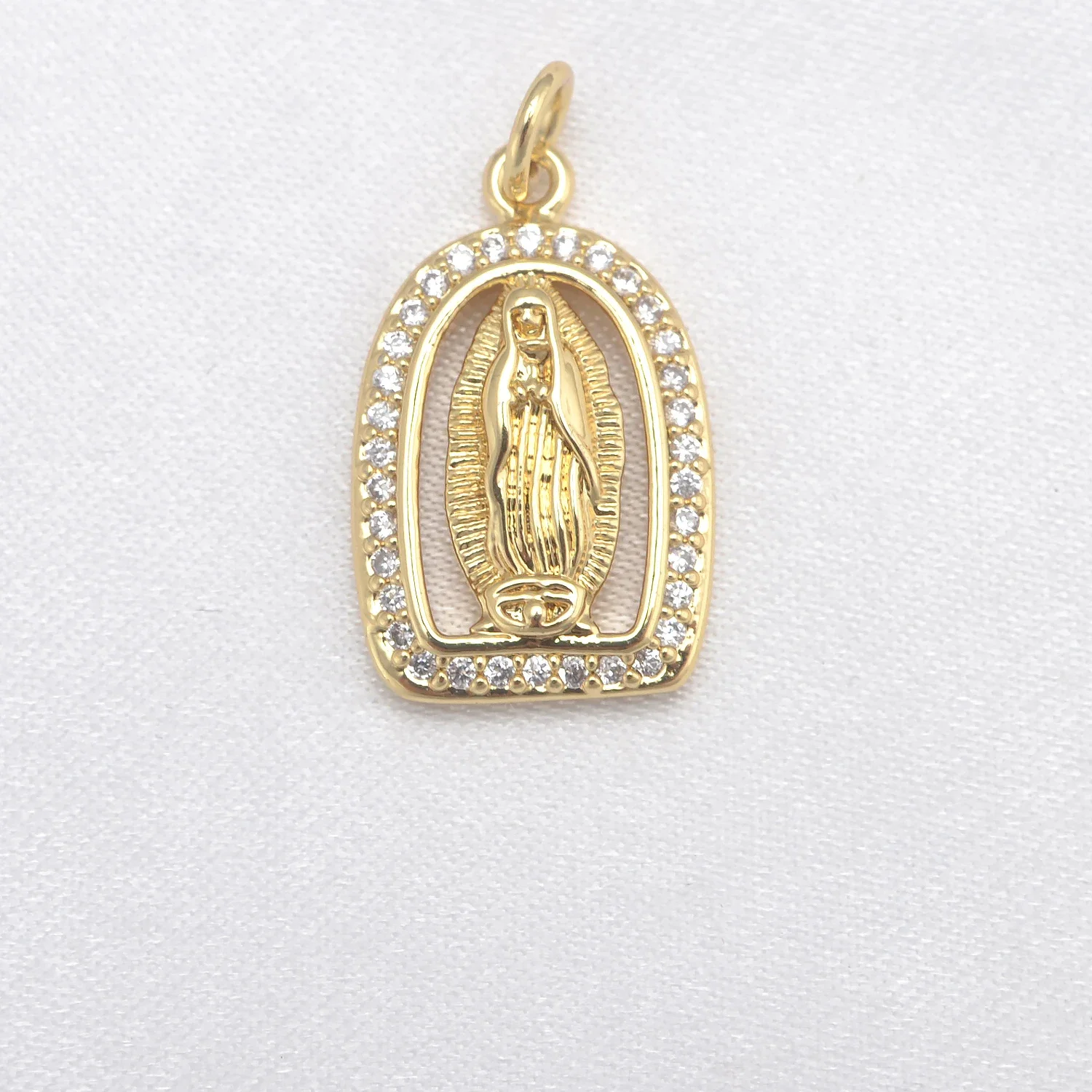 LJRIVER 5 Pcs Charms for Brass Christian Style Pendant DIY Jewelry Making Paved Pearl Zirconia Badge Virgin Mary Necklace Parts