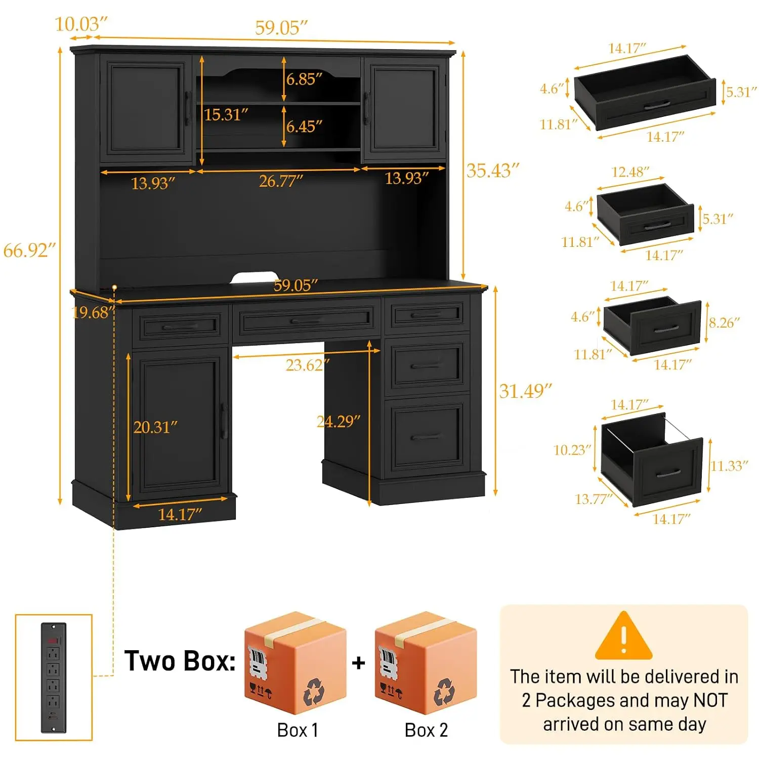 Executive Desk 5 Drawers Storage Home Office Black, Customized