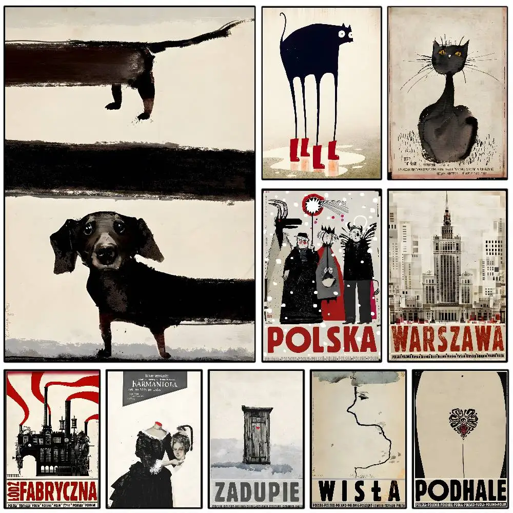 

2D/Flat Frameless Abstract Modern Canvas Painting, Wall Art Posters Polish Poster Art for Coffee House Bar Room Wall Decortive