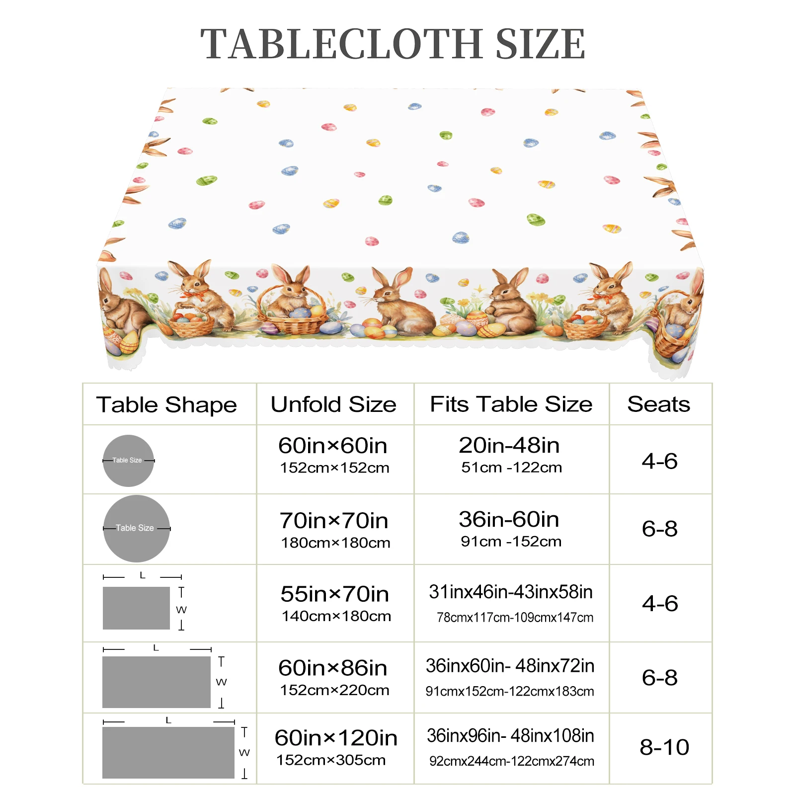 1 Easter Round Tablecloth, 5 Sizes Available, Easter Tulip Egg Rabbit Printed Square Tablecloth, Edge Embossing Process, Spring Garden Tablecloth