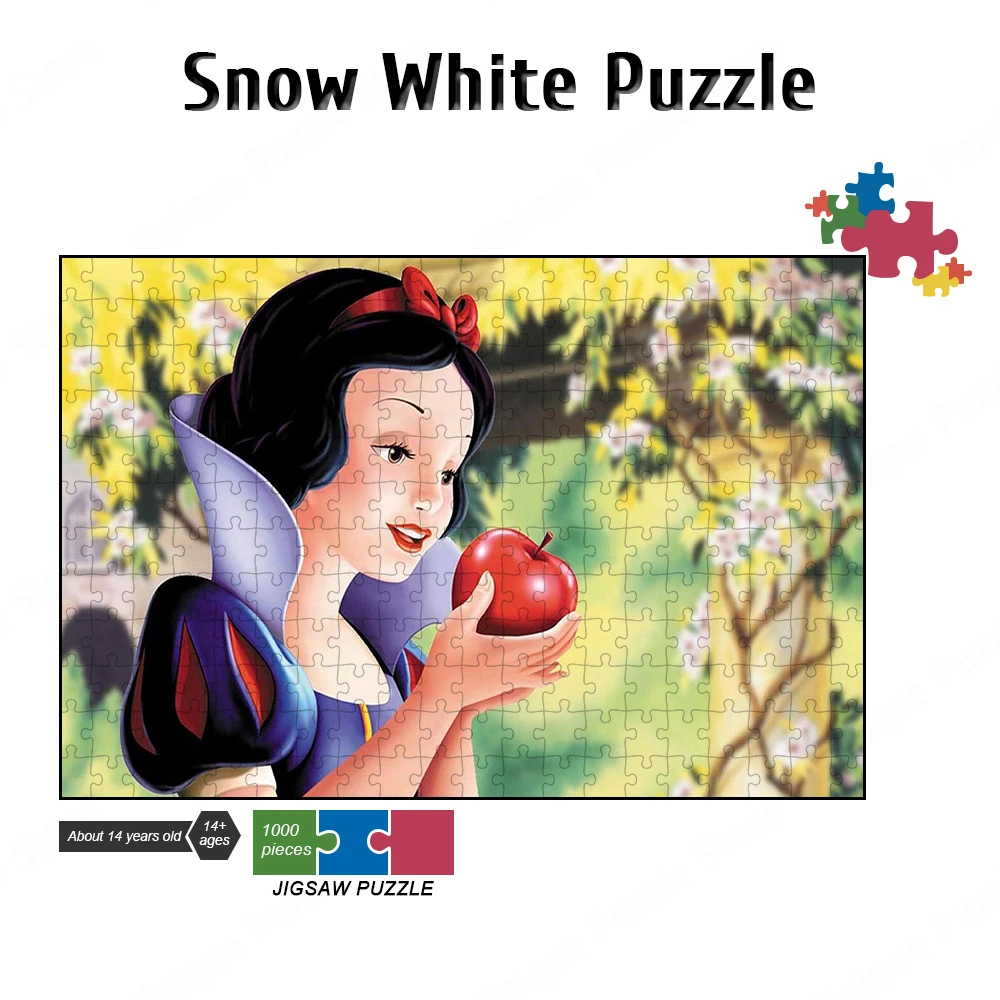 

300/500/1000 Pieces Snow White Apple Jigsaw Puzzles Disney Princess Board Games and Puzzles Disney Anime Montessori Fidget Toys