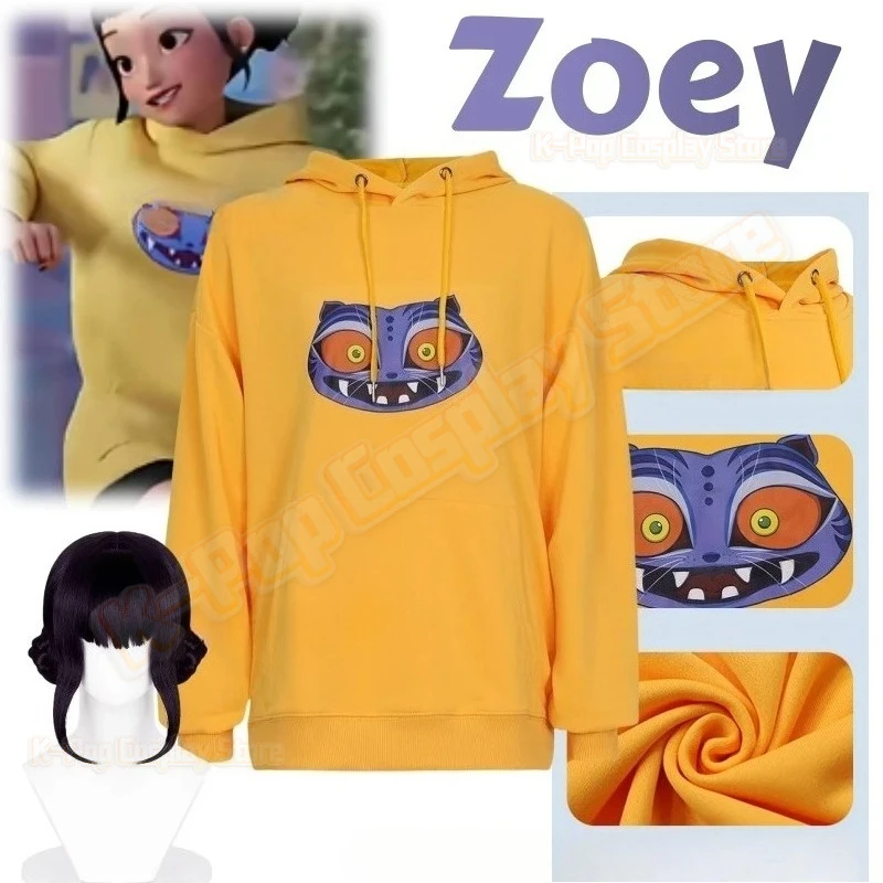 

Anime KPOP Hunters Zoey Huntrix Demon Tiger Yellow Hoodie Long Suit Cosplay Clothes Idol Girl Woman Wig Daily Suit Cos Halloween