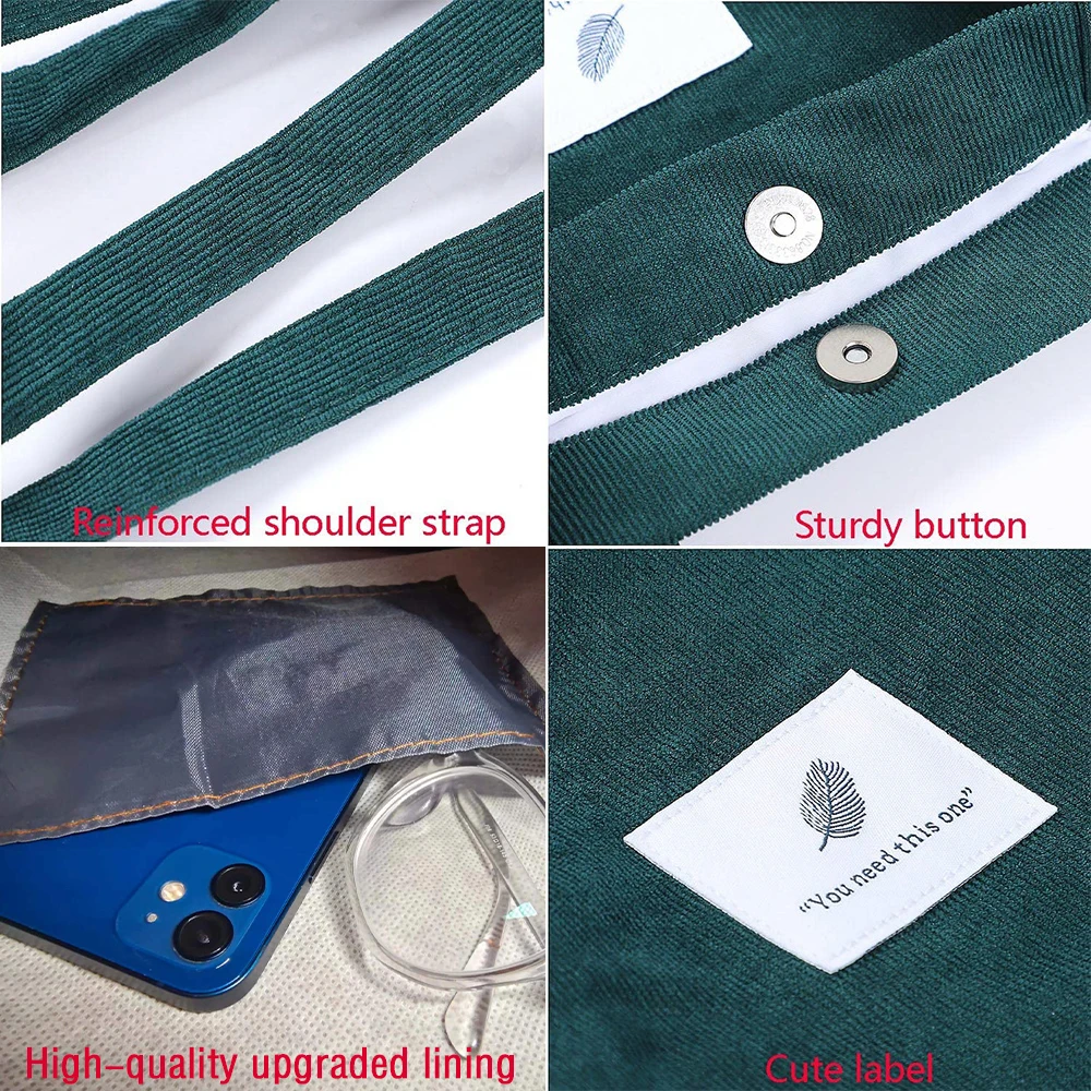 2022 Corduroy Shoulder Bag for Women Cotton Cloth Handbag Solid Color Eco Shopping Orangnizer Reusable Large Shopper Totes Bags