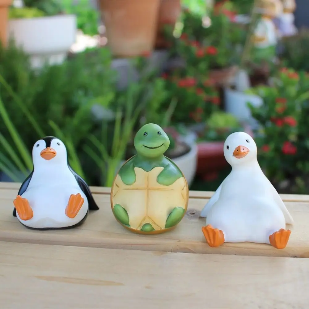 

3 шт. набор, креативная утка, садовая статуя, черепаха, пингвин, смоляные маленькие фигурки животных, украшение дома, лежачая поза, садовые скульптуры