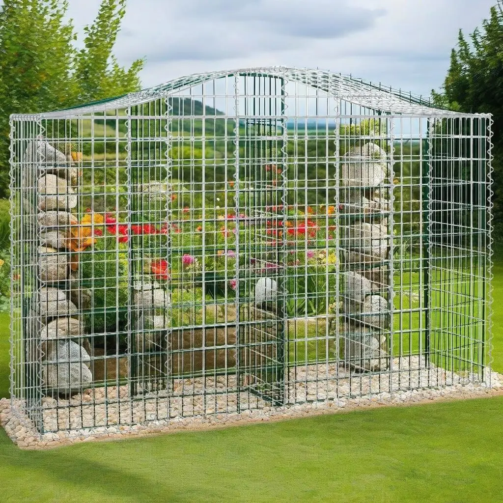 2 Pcs Galvanized Iron Arched Gabion Baskets 200x50x120/140 cm Durable Garden Decor