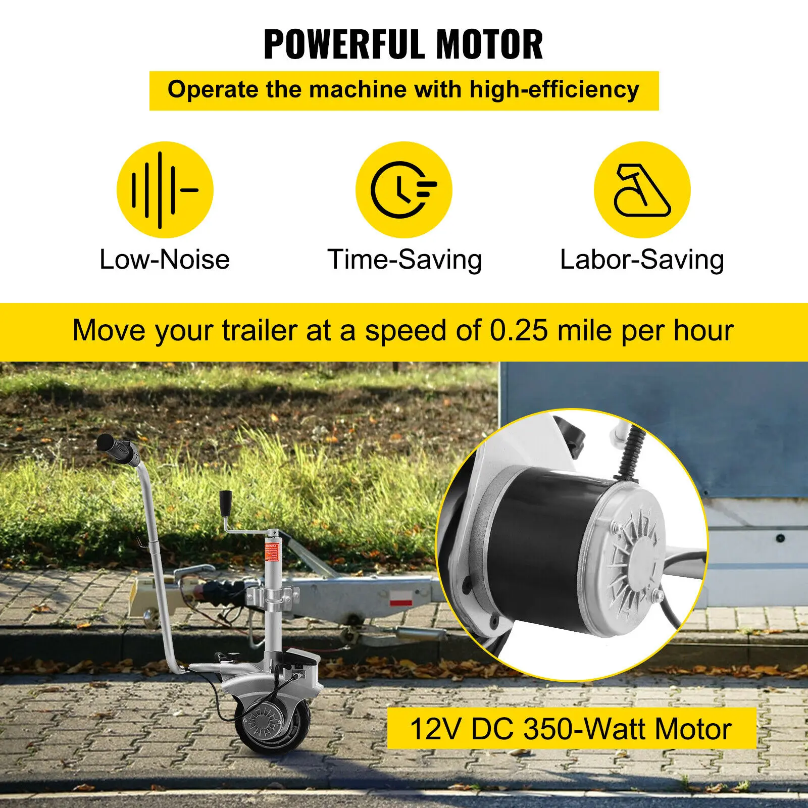 Trailer Mover 350W 12V Electric Trailer Jack Max Vehicle Load 5000Lbs Trailer Jockey Wheel Utility Trailer Jack Easy to Maneuver