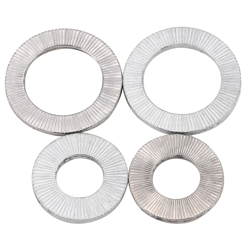304/316 Stainless Steel & 65Mn Steel Double Stack Lock Washers – Serrated Anti-Loosen Wedge Gaskets M3-M42