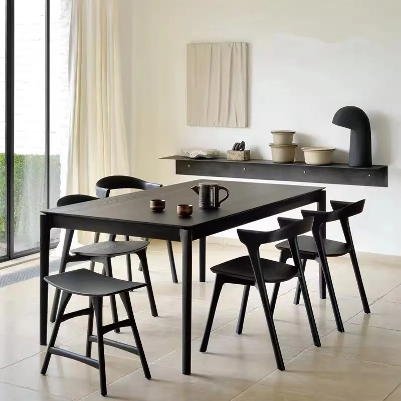 #Manufacturer Wholesale Nordic Solid Wood Dining Table Small Apartment Home Use Black Long Table Designer Meeting Table