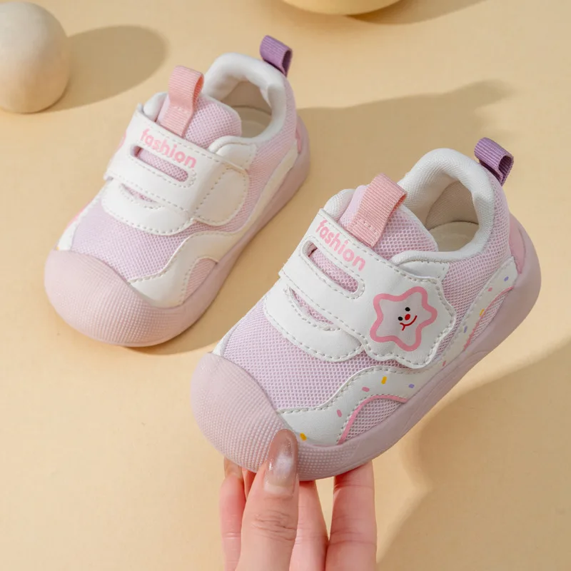Cartoon Star Kids Casual Shoes Hook Loop Soft Bottom Sports Shoes For Children Mesh Comfortable Baby Girls Boys First Walk Shoes