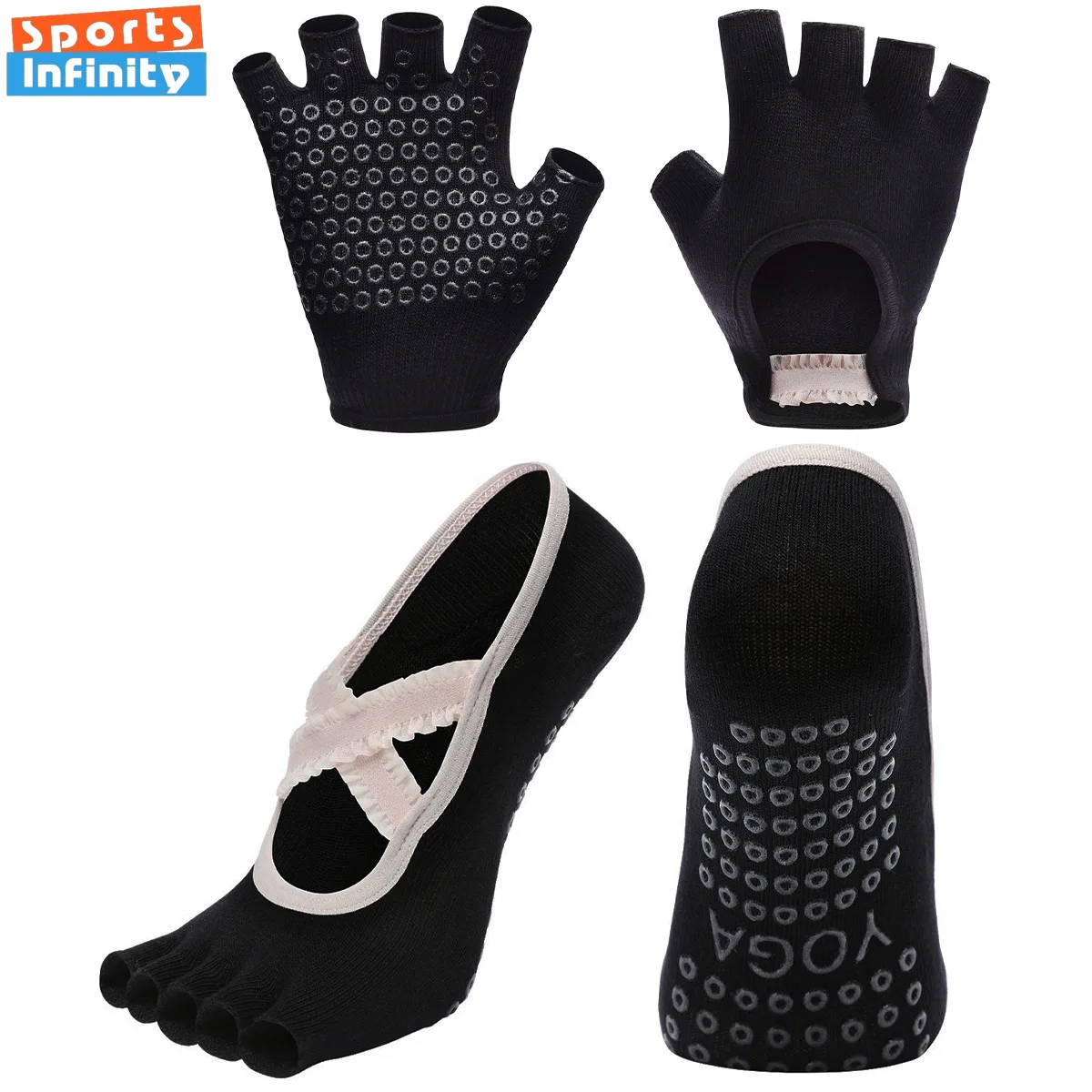 Half Vinger Handschoenen Sok Set Vrouwen Kanten Bandjes Yoga Sokken Anti Slip Dans Fitness Sportsokken Pilates Sokken Yoga Accessoires