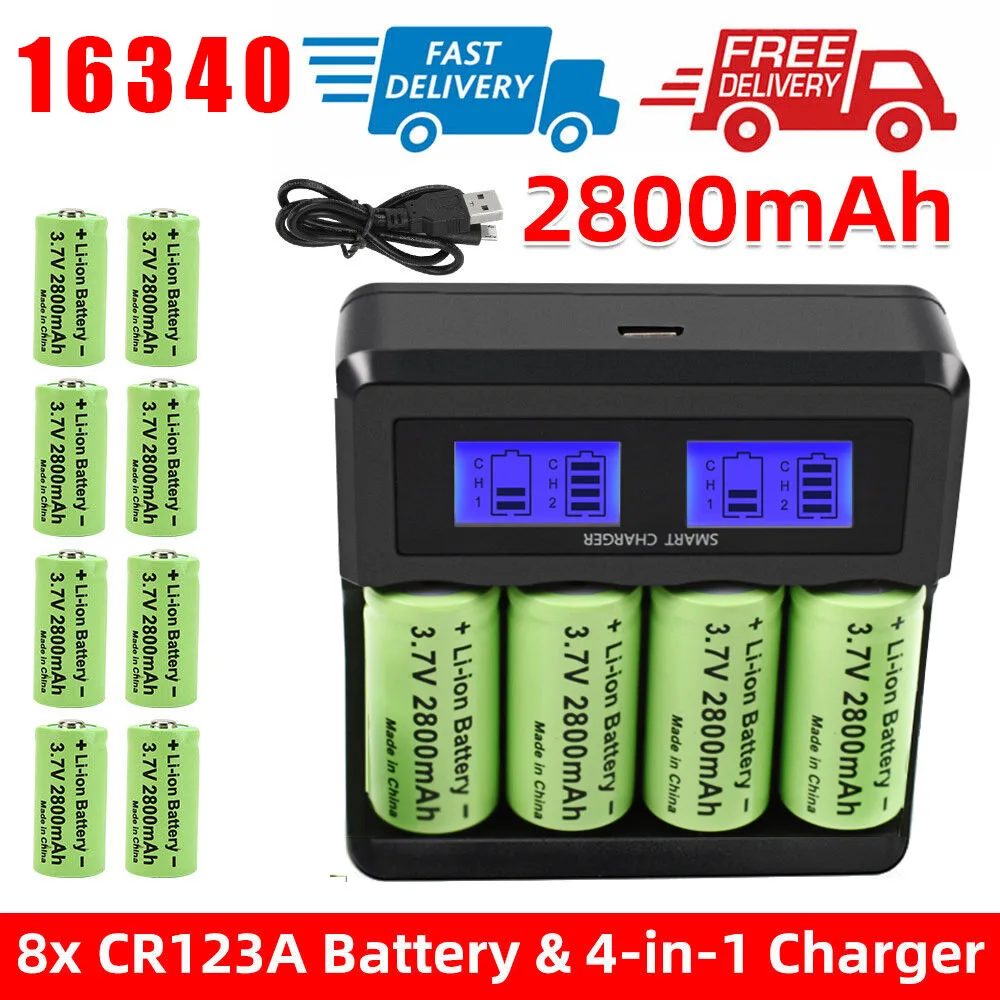 2800mAh Rechargeable 3.7V Li-ion 16340 Batteries CR123A Battery For Arlo Security Camera For 16340 CR123A Battery