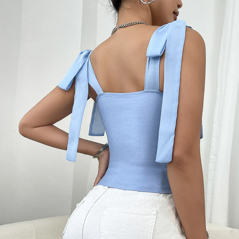 Casual Shoulder Strap Lace-up Sleeveless Tops Slim Corset Crop Top Bustier Tank Top Fashion Vest Women\'s Elegant Blouse Camisole