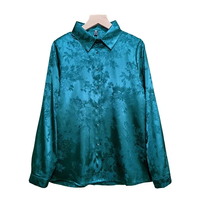 Satin Women's Shirt Spring/Summer Silk Vintage Prints Blouses Loose Women Tops Floral Long Sleeves Fashion Clothing