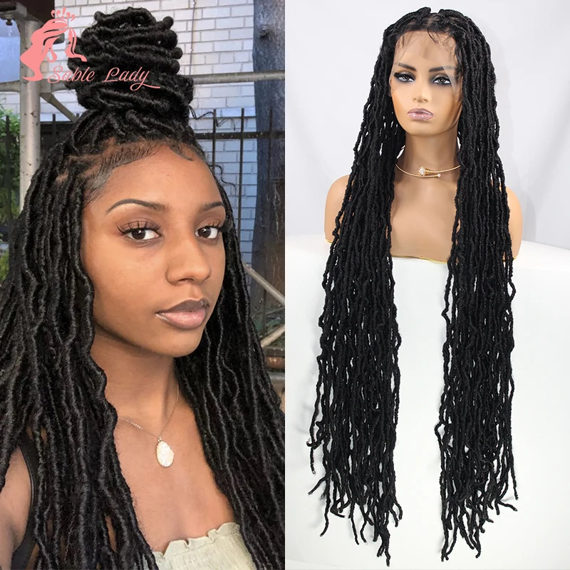 

Synthetic Braid Wigs Lace Front Wig Faux Locs Crochet Hair Dreadlocks Sable Lady Front Lace Wigs For Women Curly Wig Black Wig