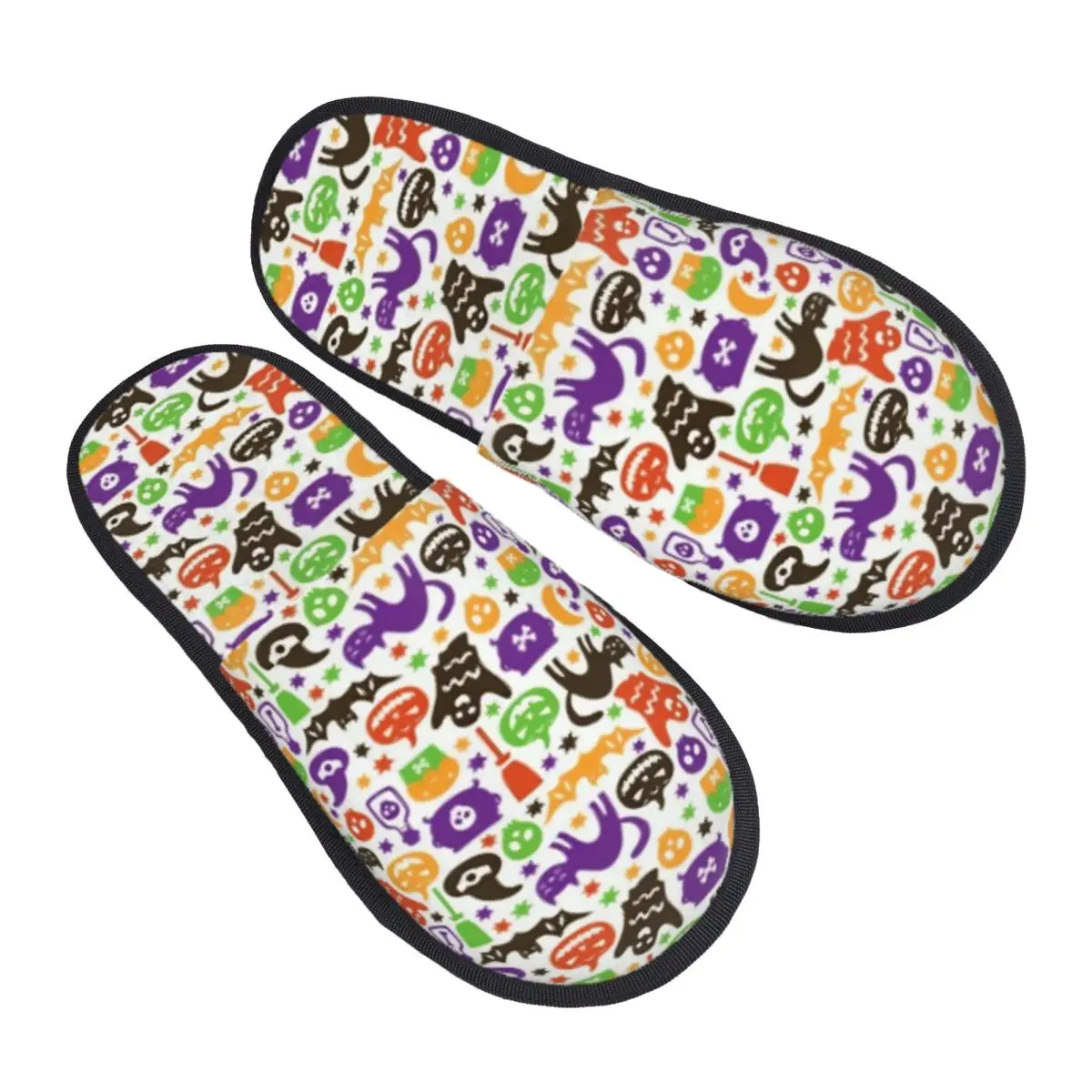 Halloween Ghost Pumpkin Spooky Trick Or Treat Witch Home Cotton Slippers Indoor Cozy Household Fur Slippers Slides Anti-skid