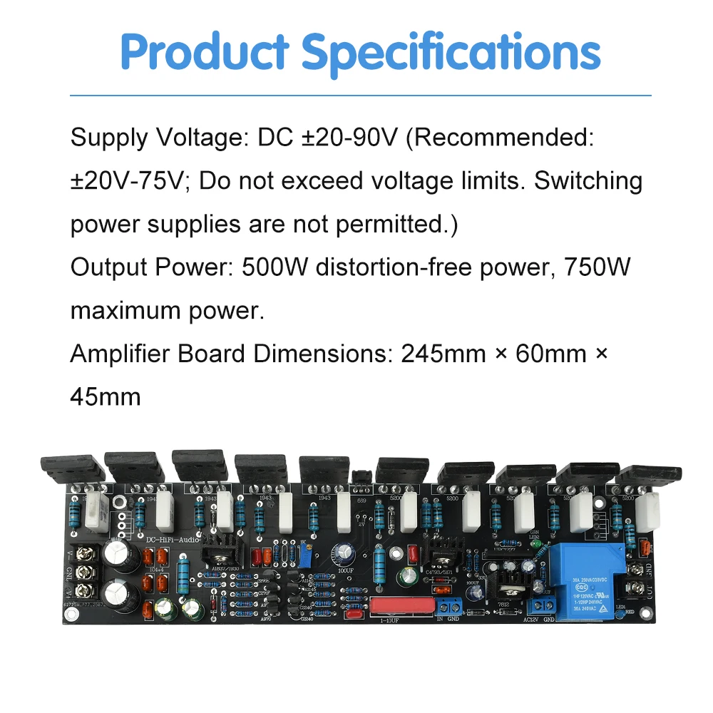 DC 20V-90V 500W 400W 300W 200W Leistungsverstärkerplatine 1943+5200 Mono HIFI Paar-Röhrenverstärker Hochleistungs-Audioverstärkerplatine – Detail 3