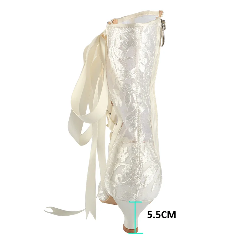 Venus Lure Customized 5.5CM Ribbon Tie Embroidery Lace Boots for Wedding Bride Short Heel Mid-calf Bridal Shoes Boots
