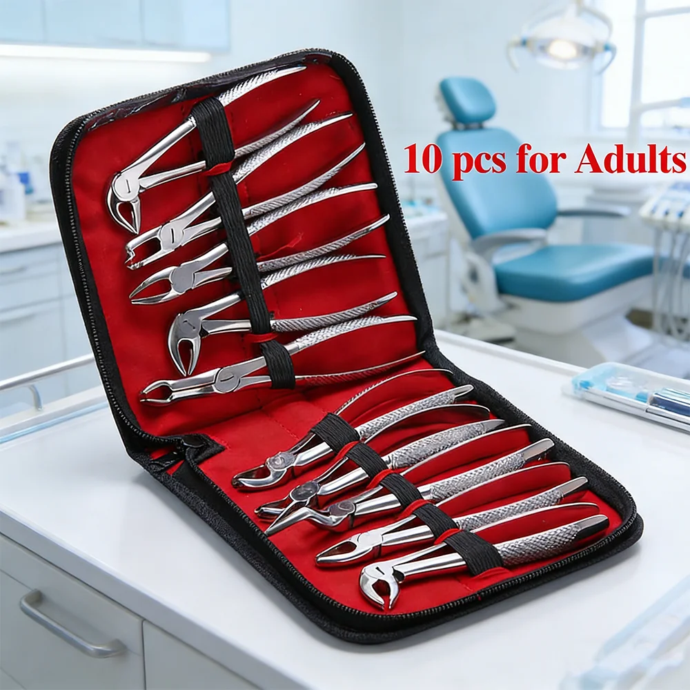 10pcs/set Stainless Steel Dental Extraction Forceps Pliers kit for Adult, 7pcs/set Surgical Teeth Extraction Forcep for Children