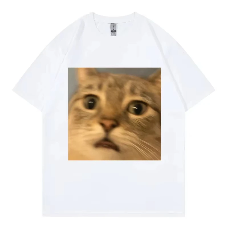 Surprised Cat Face Funny Meme Graphic T Shirts Men Women Casual Cotton Short Sleeve T-shirts Summer Fashion O-Neck Loose T-shirt