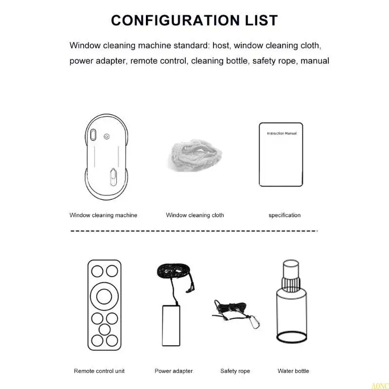 진공 모터 및 안전 로프 보호 기능이있는 A0NC 소형 창 클리너 ABS 텍스처