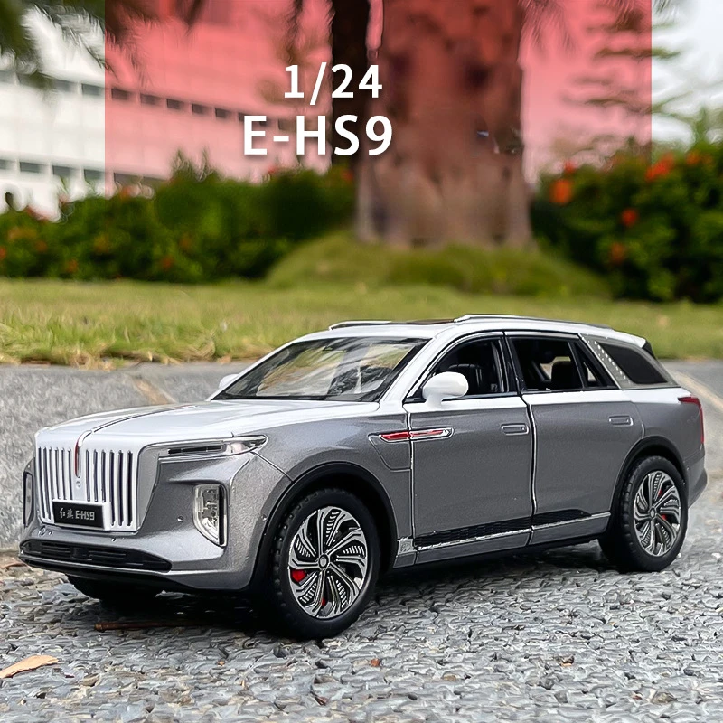 1:24 HONGQI E-HS9 SUV Alloy Car Model Diecast Metal Toy Vehicles Simulation Sound and Light Childrens Birthday Gifts A526