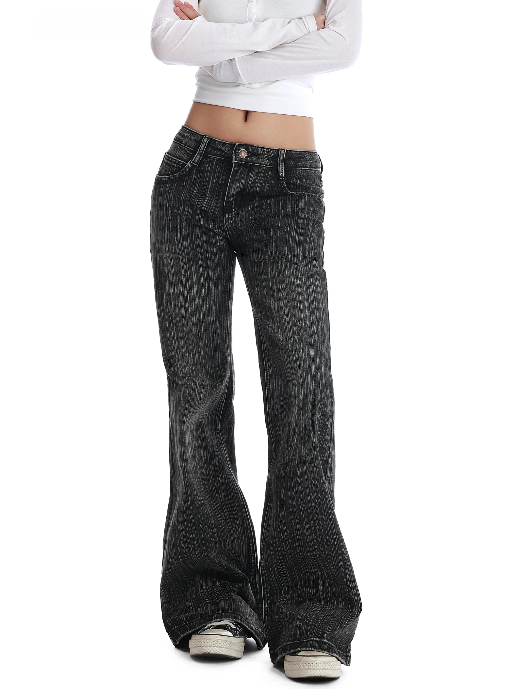 

Винтажные американские хлопковые джинсы с бамбуковой текстурой, плотные, женские, осенне-зимние, модные, брендовые, облегающие, расклешенные