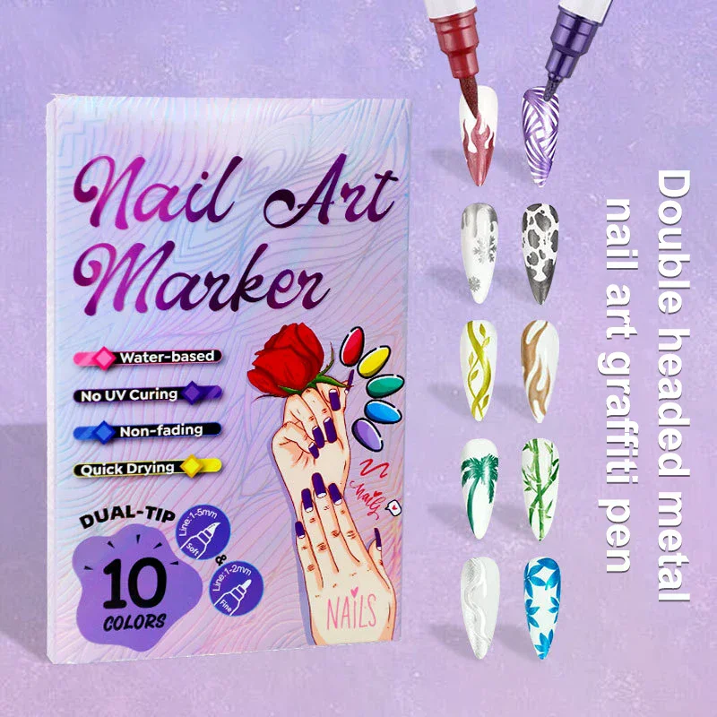 ปากกาเพ้นท์เล็บกันน้ำหลากสี 10 ชิ้น/ชุด สำหรับงานศิลปะบนเล็บ 3 มิติ ลายเส้นนามธรรม อุปกรณ์ทำเล็บ