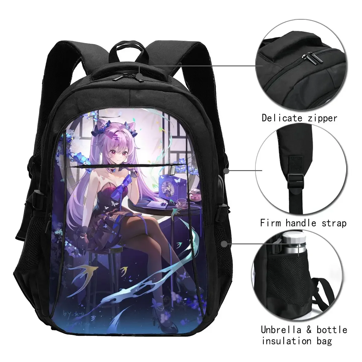 Anime Genshin Impact Travel Laptop Backpack, Business Water Resistant Laptop Backpack with USB Charging Port, College Bag
