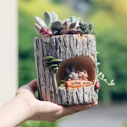Animal Family Decor Flower Pot Wall Cave Rabbit Bear Frog Hedgehog Planters Sedum Succulent Bonsai Plant Home Garden Planter Pot