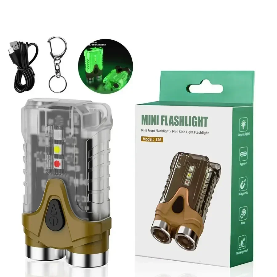 S326 Keychain Light Mini Led Flashlight TYPE-C Charging Waterproof Fluorescent Magnetic Warning Camping Light