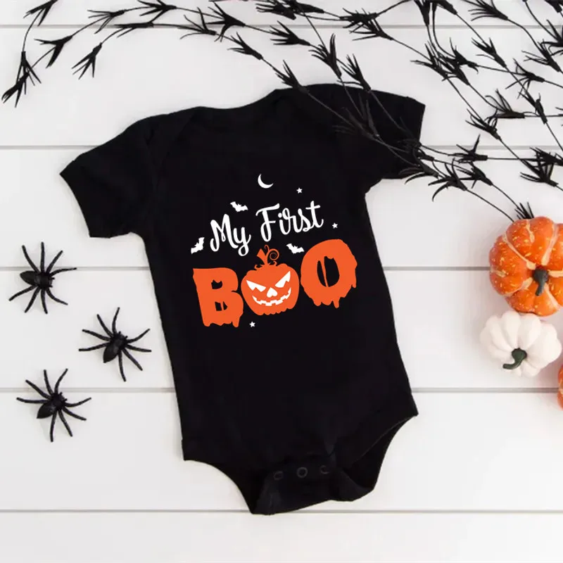 Halloween Baby Bodysuit My First BOO Pumpkin Newborn Boys Baby Girls Clothes Black Cotton Short Sleeve Romper One-pieces