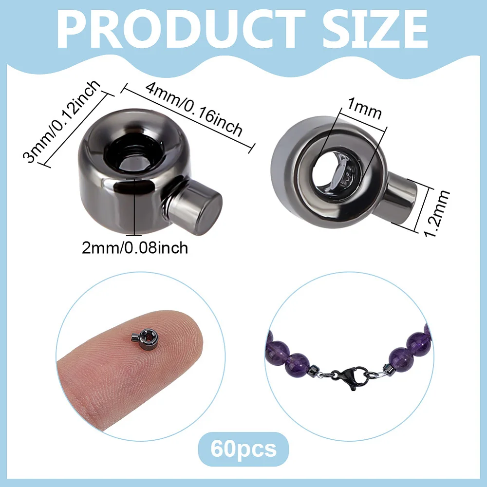 60pcs Stopper Crimp Beads Gunmetal Crimp Bead Flat Round Positioning Bead Metal Brass Spacer Beads for DIY Craft