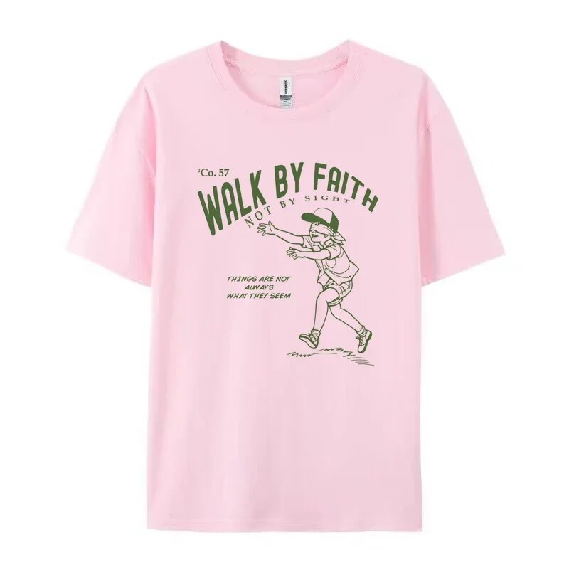 Walk by Faith Bibelvers Streetwear Graphic Tees Loose Vintage Religiöses T-Shirt Jesus Faith Shirt Damen Herren Christliche Bekleidung