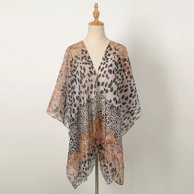 Fashion Printed Leopard Scarf Chiffon Shawl Women Pearl Decorative Shawl Summer Sun Shading Beach Towel 150*100cm