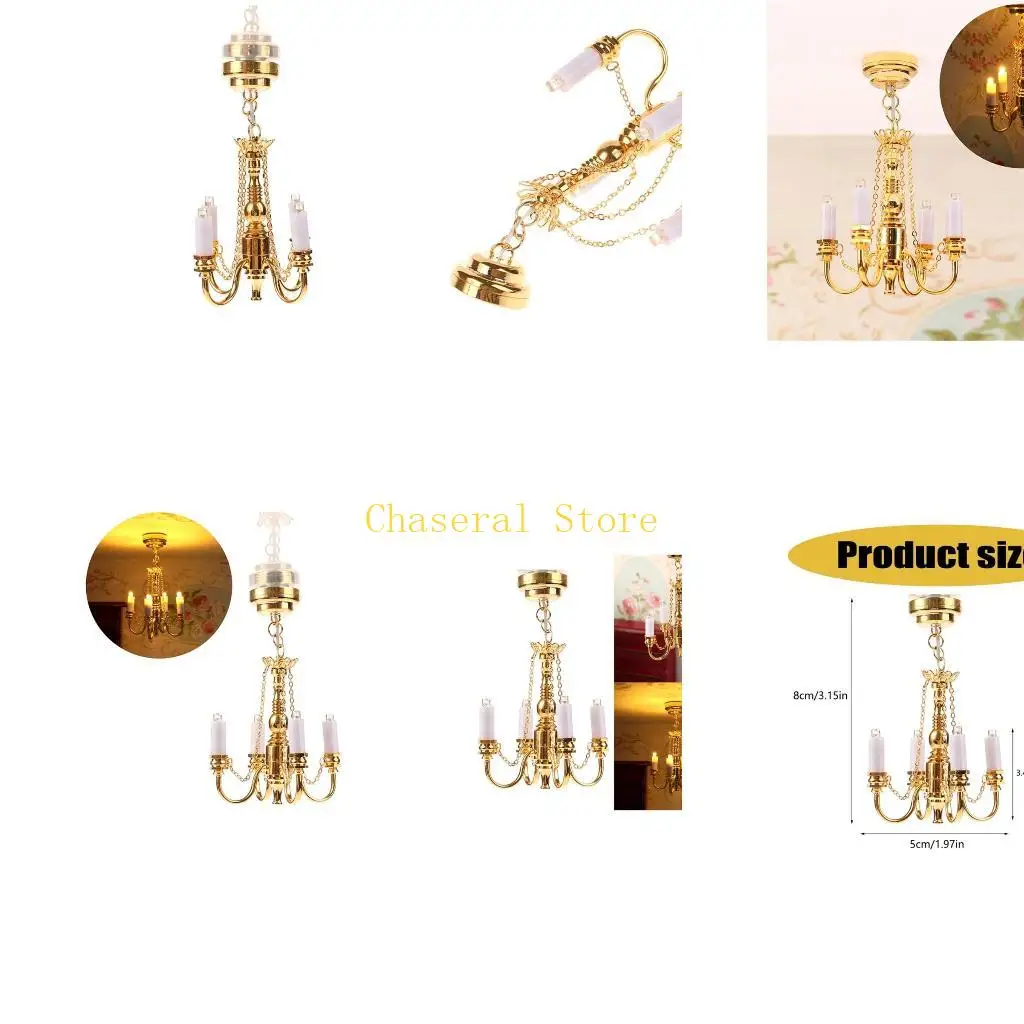 

E7CE Chandelier Ceiling Lamp Miniature Furniture Model Doll Houses Accessory Realistic Lighting Toy Playset 1:12