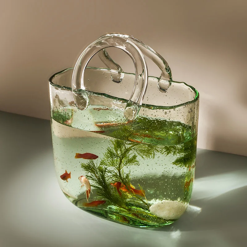 

Ins Net Red Creative Bag Basket Glass Vase Transparent Hydroponic Flower Arrangement Vase Flower Table Dining Table Modern Decor