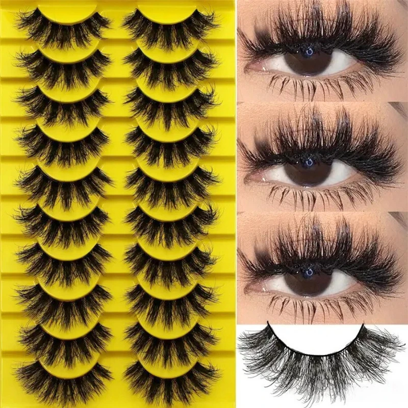 10 paires de cils moelleux russes - Faux cils 3D en désordre pour un look de maquillage épais et complet