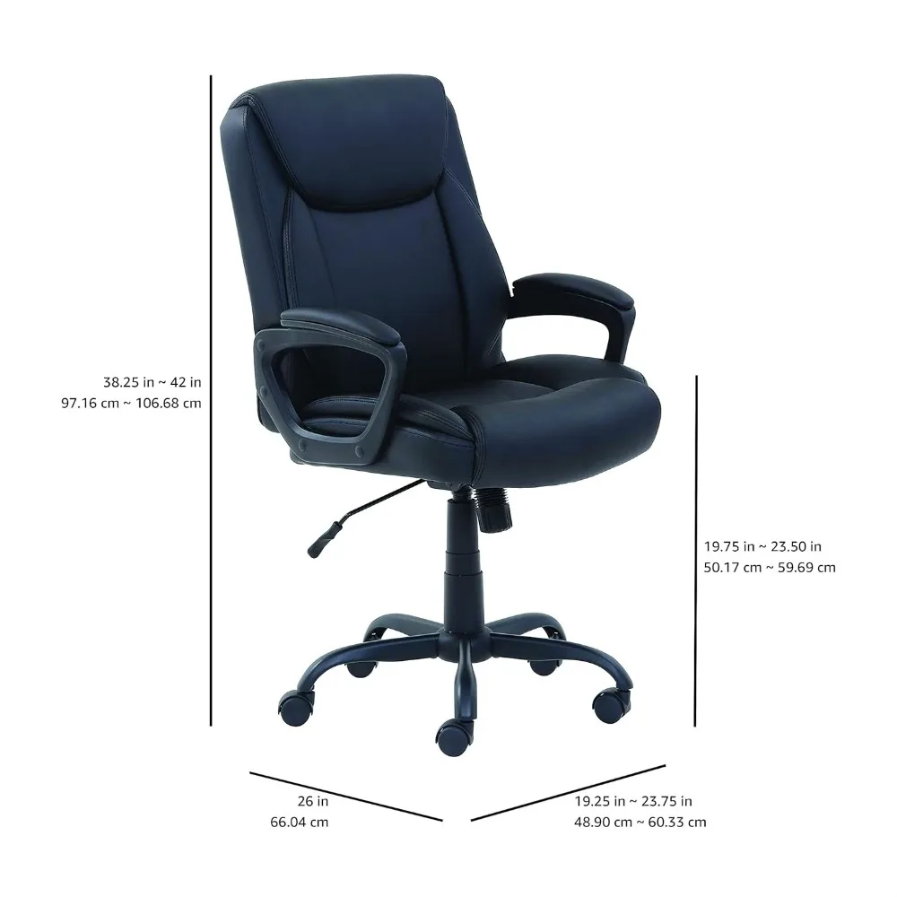 Silla de escritorio para computadora de oficina con respaldo medio acolchada de PU Puresoft clásica con reposabrazos