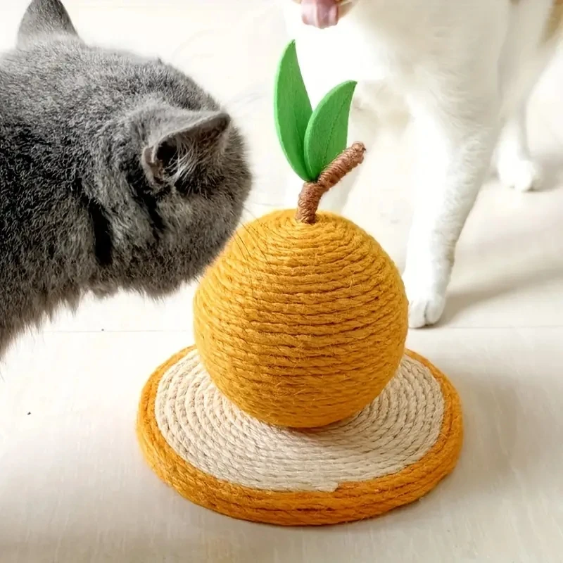 Sisal Cat Claw Board, Grinding Claw Self Hi Pet Toy, Knot RopeCat Wool Ball, Orange Peach Cactus Design Cat Claw Ball