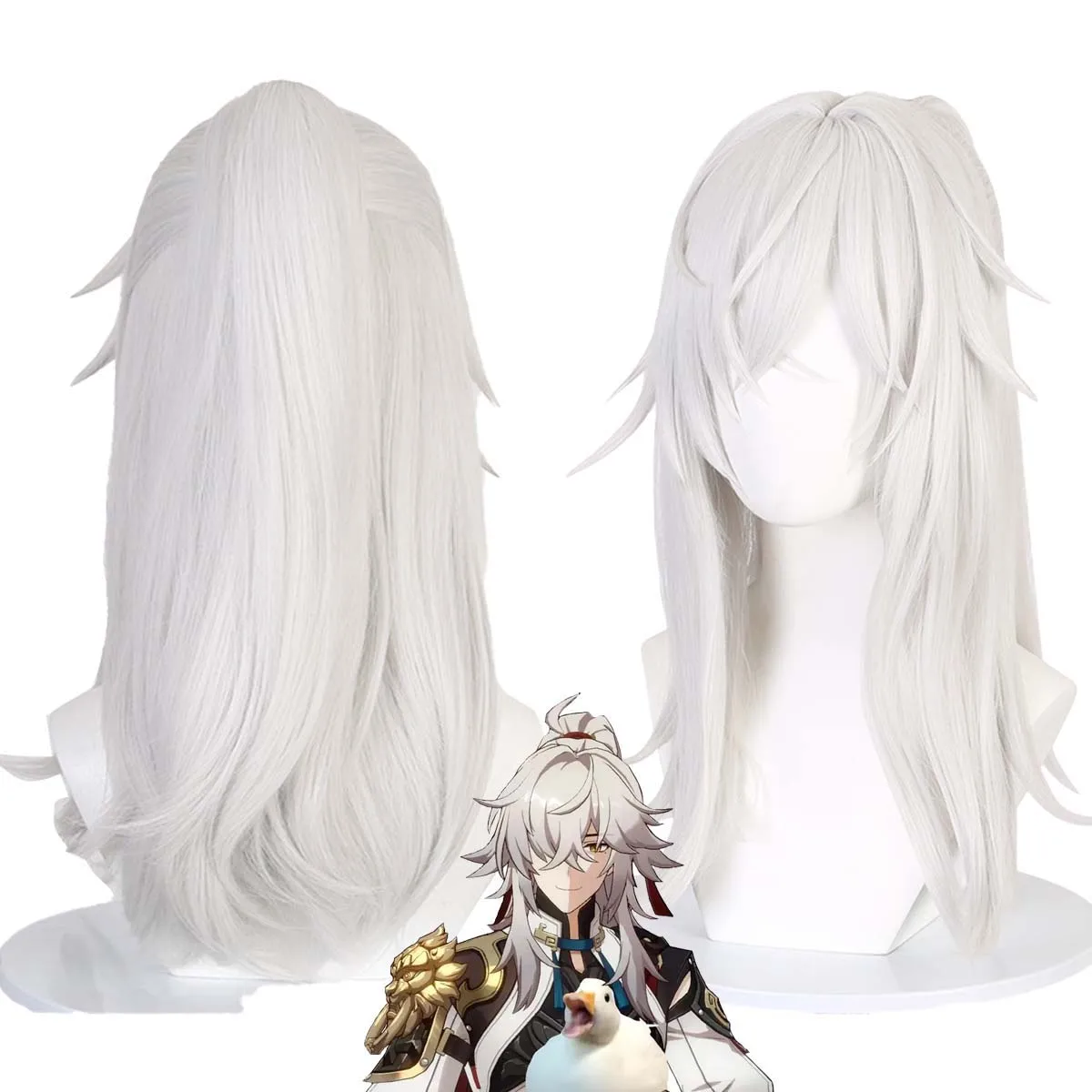 

Honkai: Star Rail Jing Yuan' Косплей Белый длинный парик с половиной хвоста