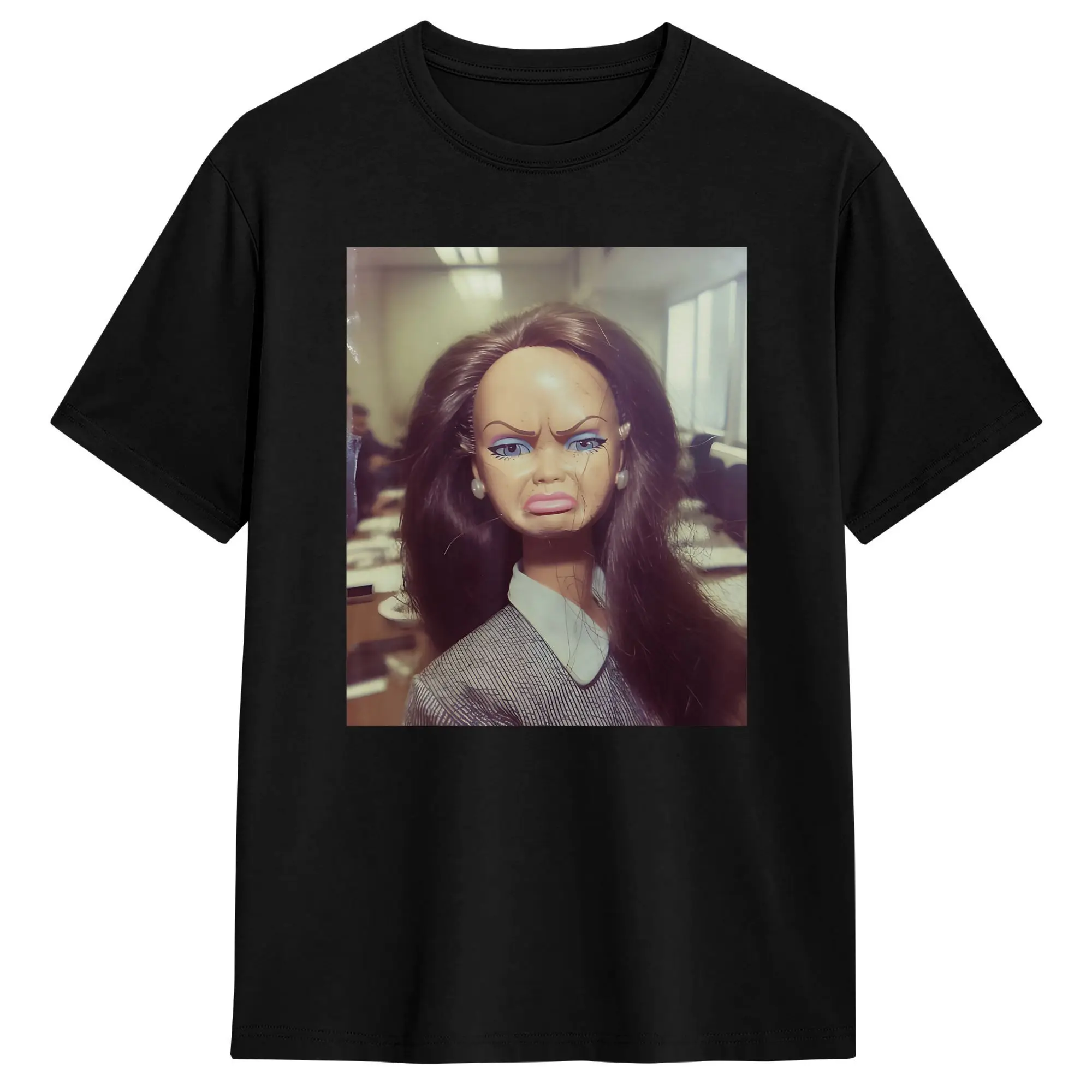 T-shirt vintage à manches courtes col rond 100 % coton style Harajuku avec motif visage de poupée vieilli, grande taille, pour l'été