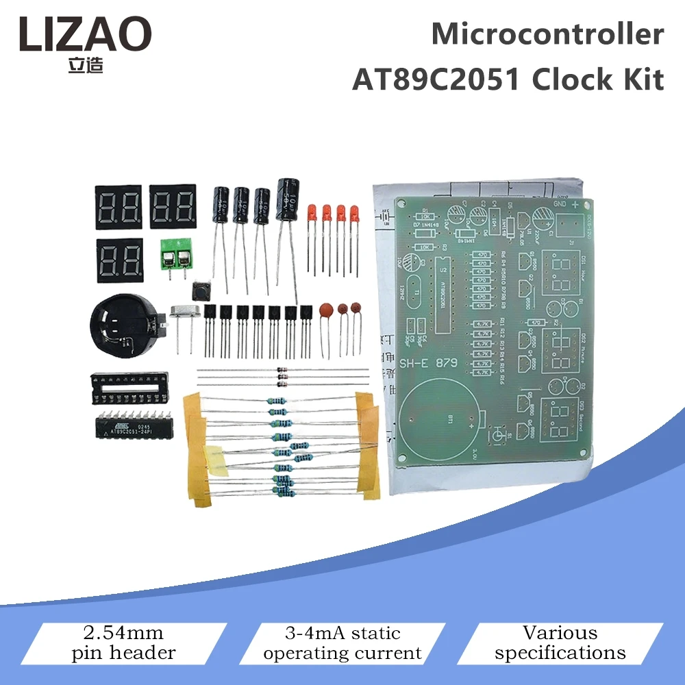 AT89C2051 Microcontroller Digital Clock DIY Kit, Electronic Soldering Training Parts with CR2032 Battery Backup