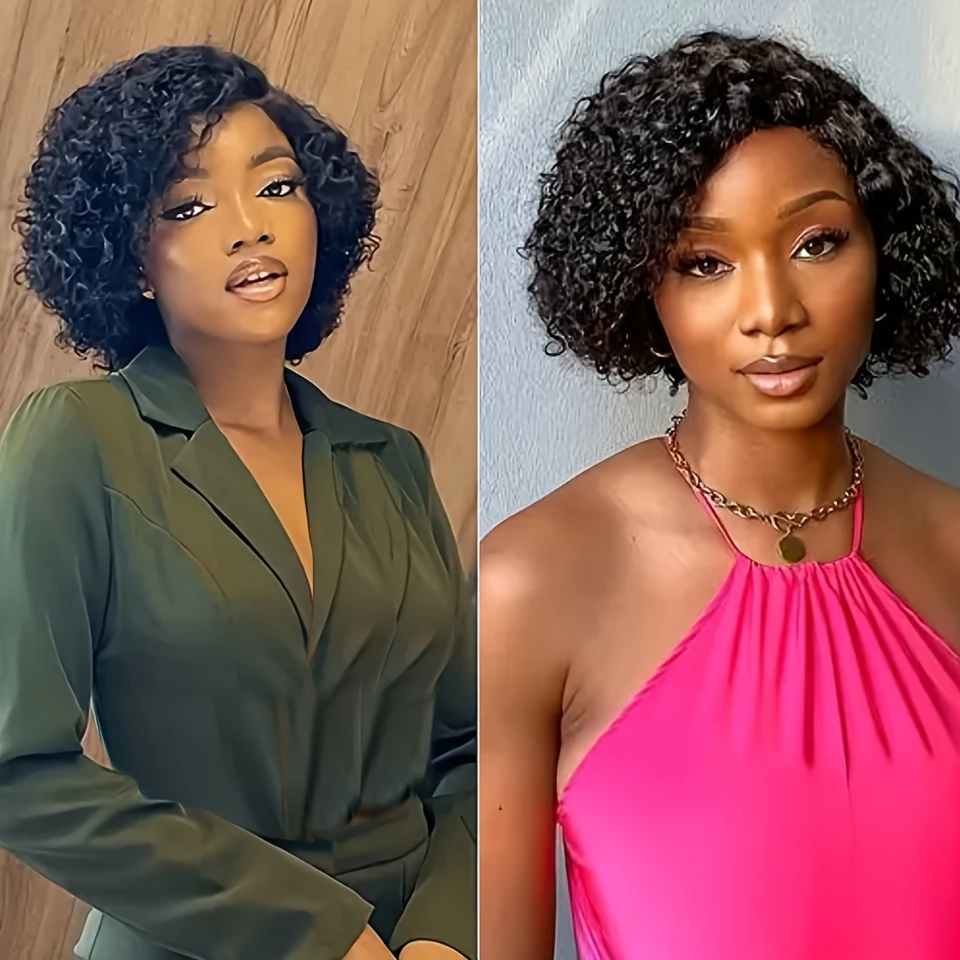 

Curly Wave Wig 150% Density 6Inch 13x1 T Part Lace Wig Curly Short Wig Remy Human Hair Wigs for Women