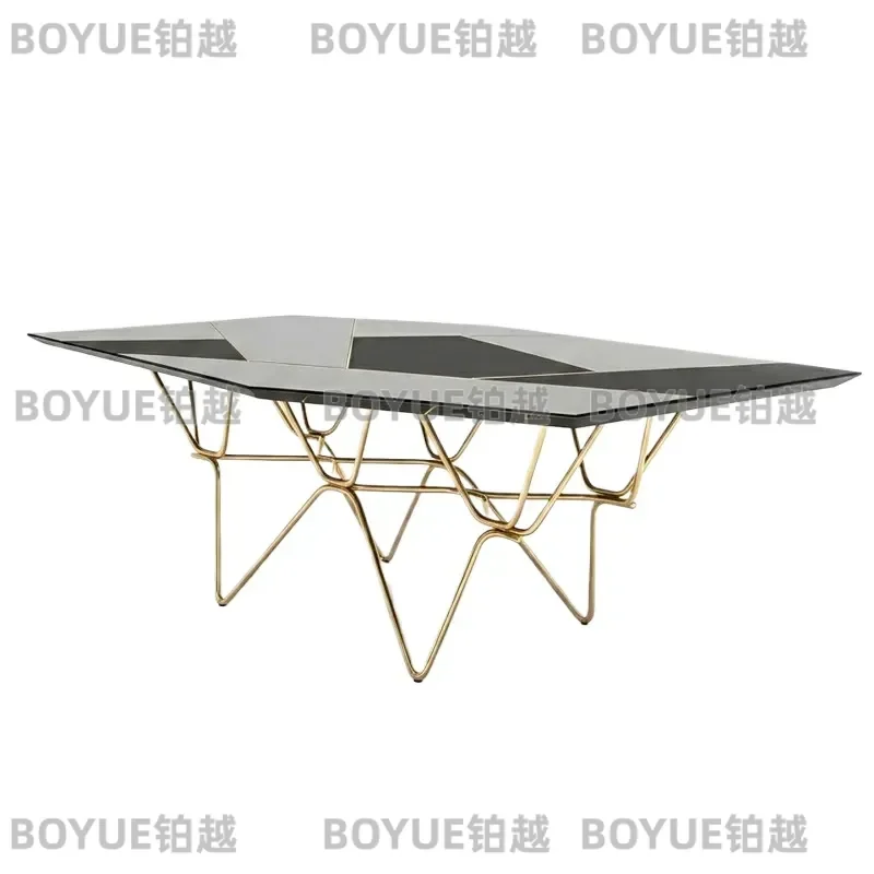 Luxury Geometric Dining Table Solid Wood Metal Frame Modern Art Design High End Unique Shape Furniture for Villa Home Decor