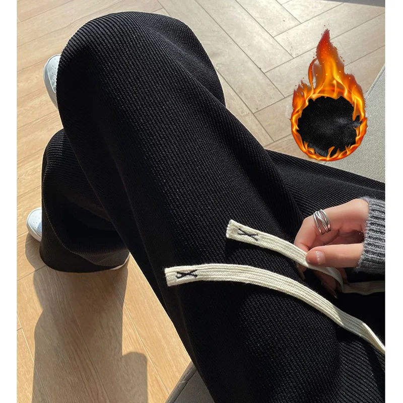 الشتاء سيدة كلاسيكية سوداء عالية الخصر السراويل الحرارية النساء الكورية فضفاض الصوف السراويل الفتيات الثلوج الدافئة أفخم سراويل تقليدية #5